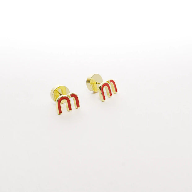 Pink Alphabet M Stud Earrings