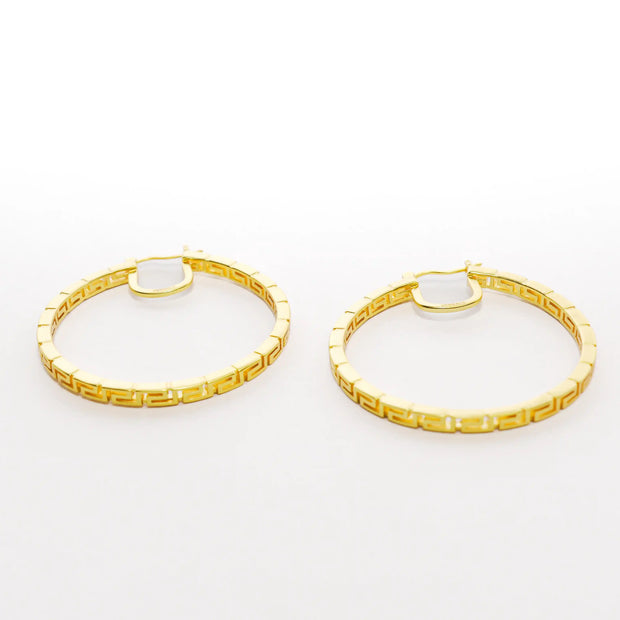 Gold Greek Key Pattern Hoop Earrings