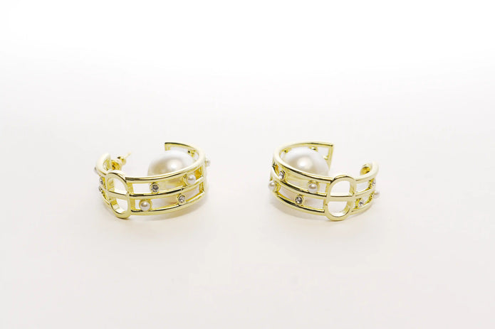Alphabet CD Pearl Hoop Earrings