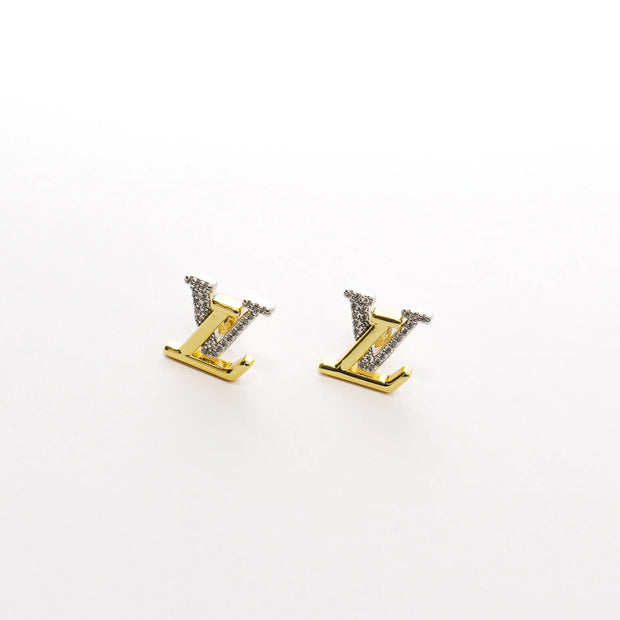 Alphabet LV Crystal Stud Earrings