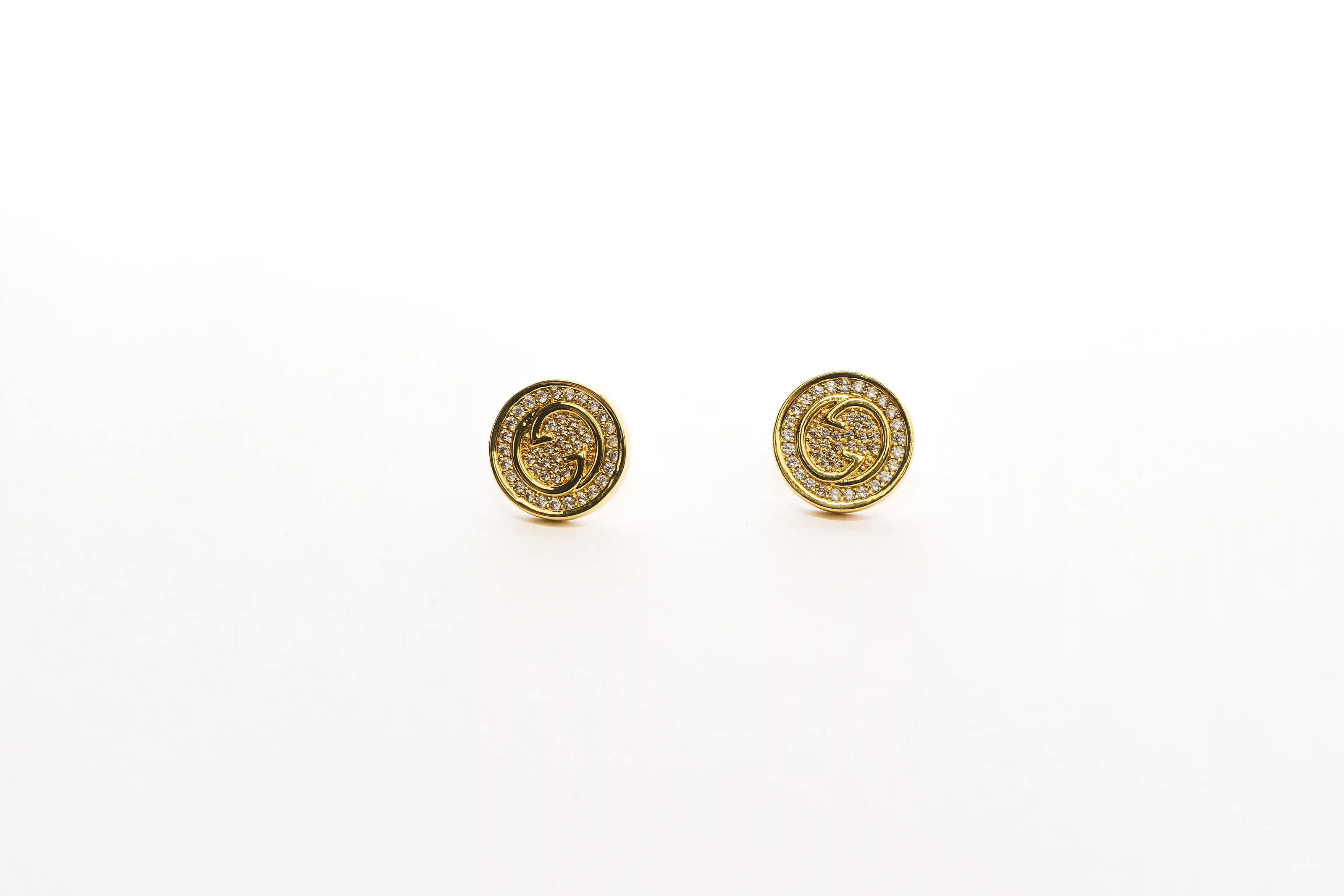 Gold Round Crystal Stud Earrings