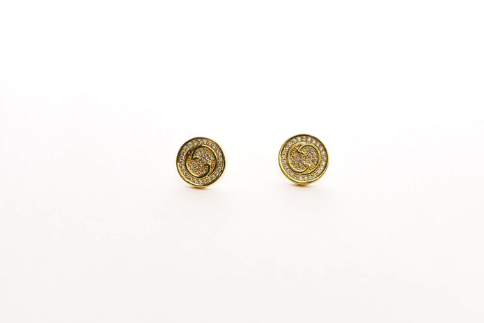 Gold Round Crystal Stud Earrings