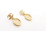 Gold double C Logo Drop Earrings with Paris Charm