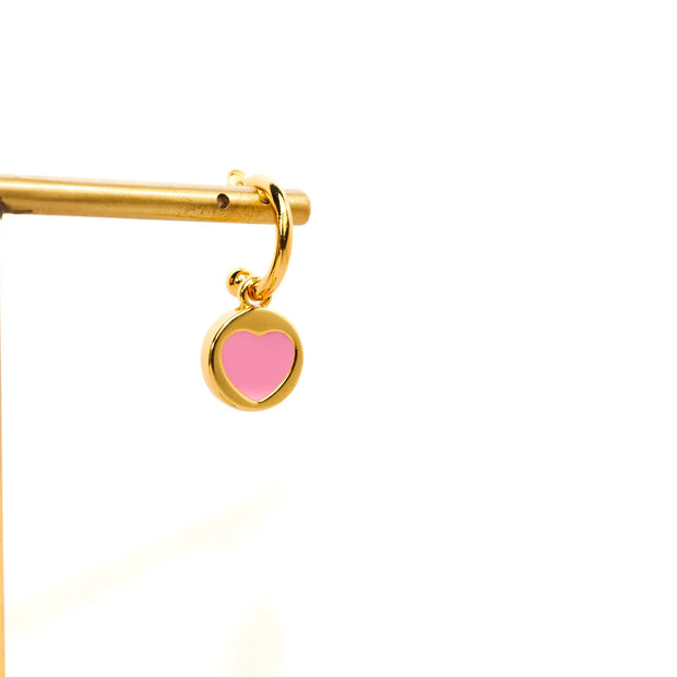 Gold Plated Pink Heart Hoop Earrings