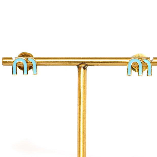 Sky Blue Alphabet M Stud Earrings