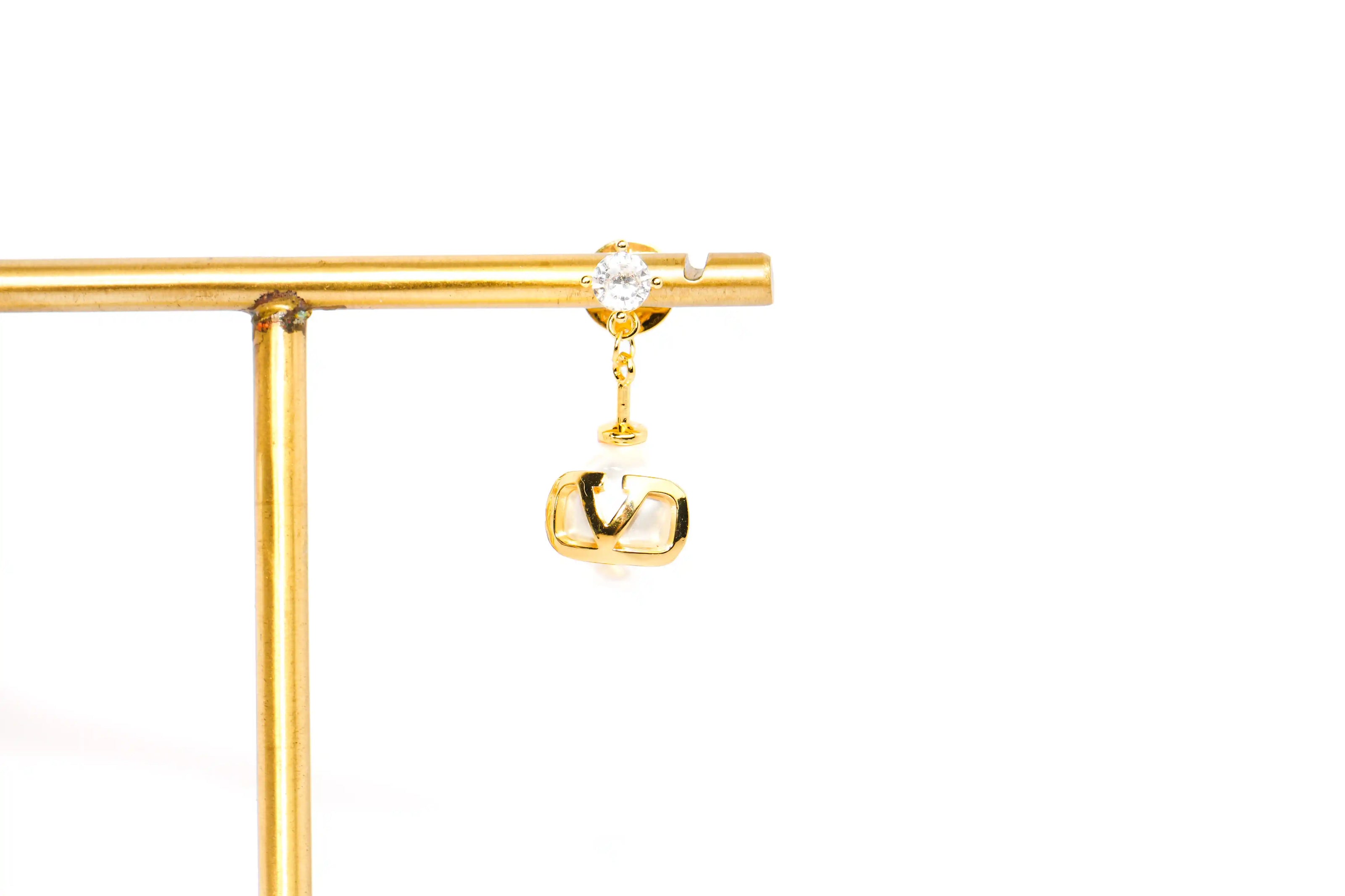 Alphabet V Pearl Drop Earrings