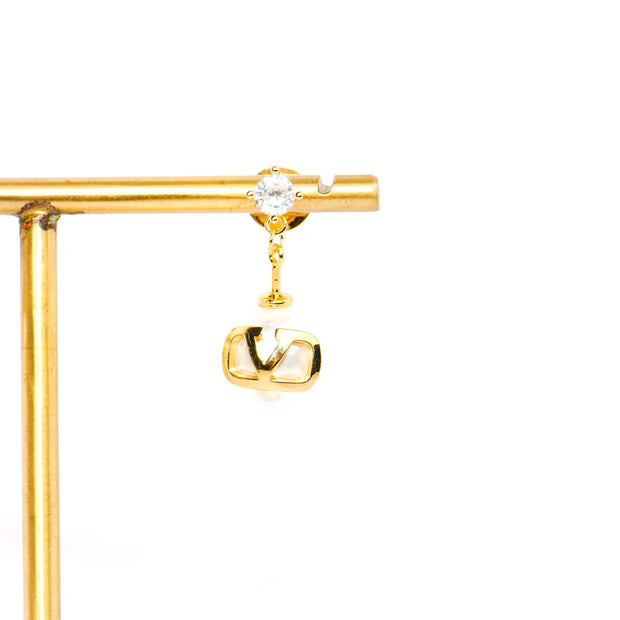 Alphabet V Pearl Drop Earrings