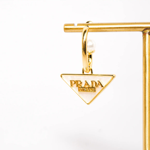 Gold Triangle Logo Drop Hoop Earrings