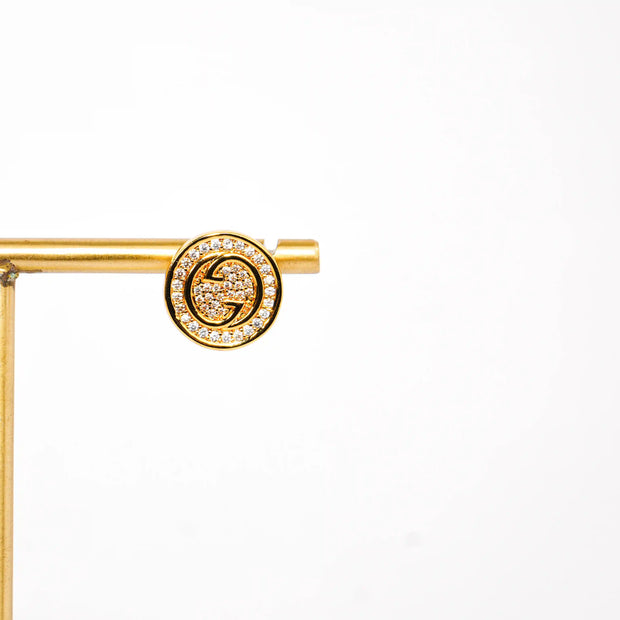 Gold Round Crystal Stud Earrings