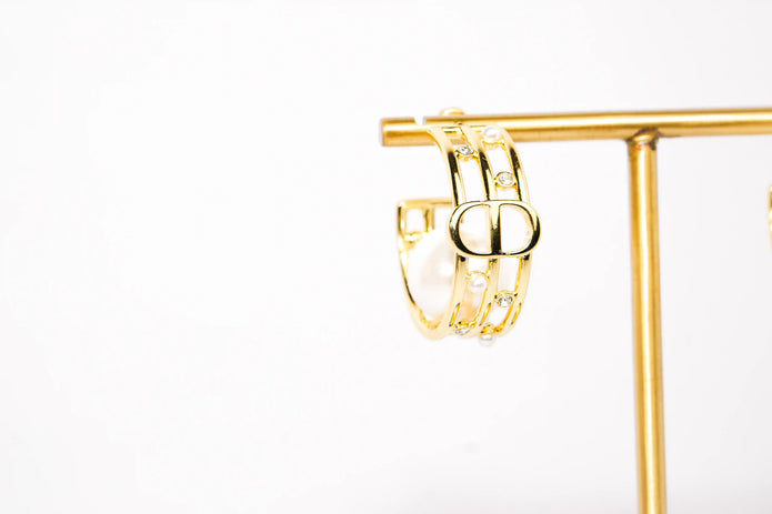 Alphabet CD Pearl Hoop Earrings