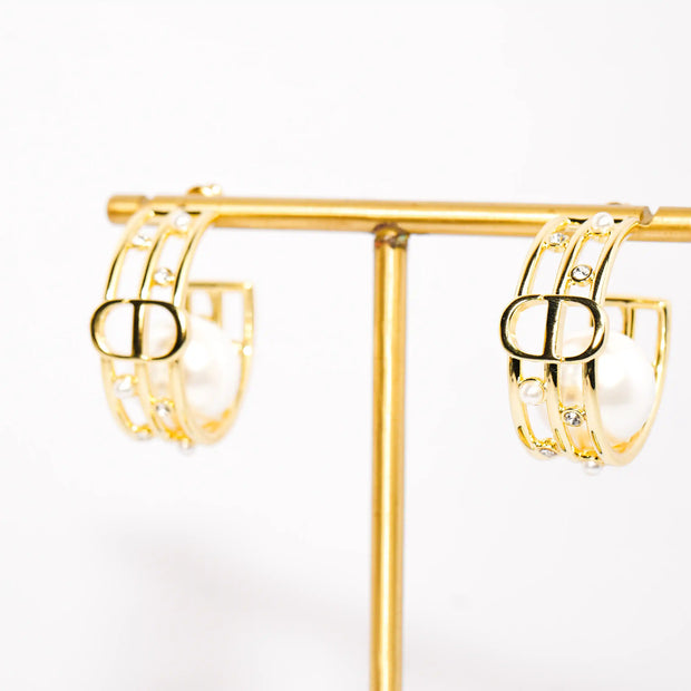Alphabet CD Pearl Hoop Earrings