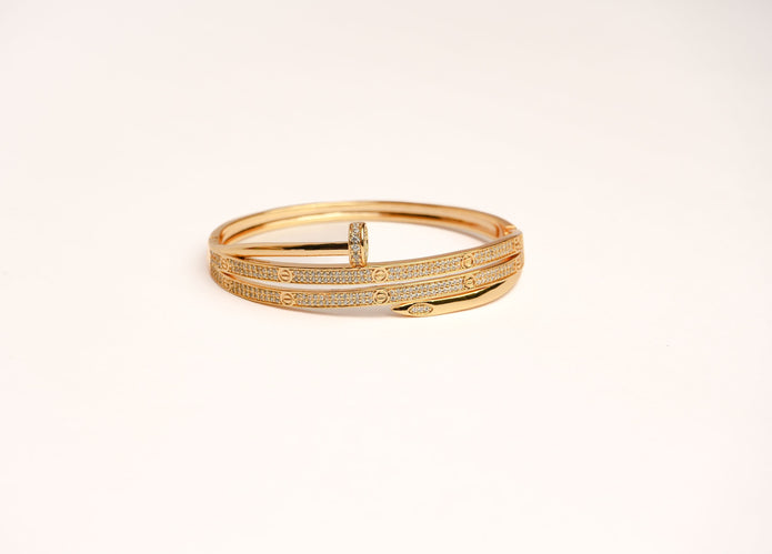 Alphabet C Nail CZ Bracelet in rose gold Plating | Luxury Fashion Jewelry