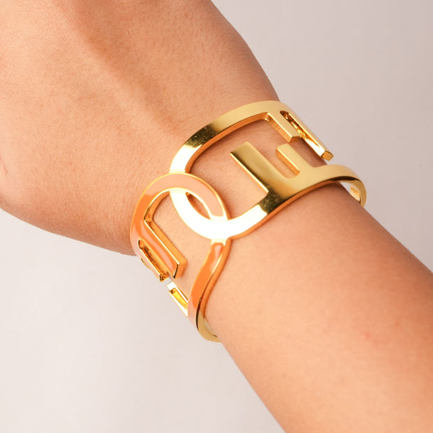 Alphabet F Broad Enamel Cuff Bracelet | Bold Fashion Statement Jewelry