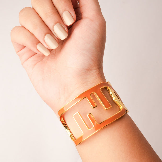 Alphabet F Broad Enamel Cuff Bracelet | Bold Fashion Statement Jewelry