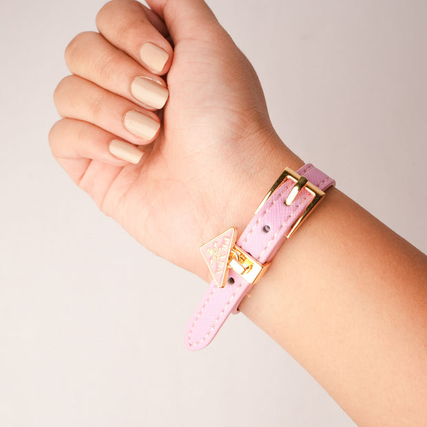 Alphabet P Pink Leather Belted Strap Bracelet | Designer Fashion Wristband