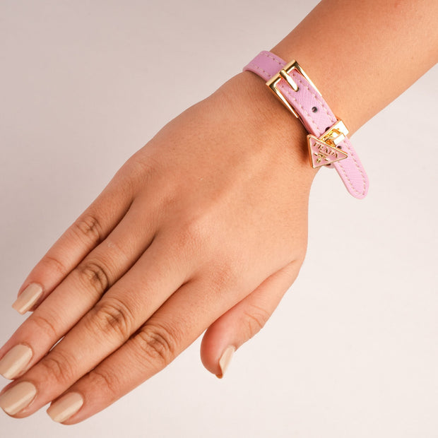 Alphabet P Pink Leather Belted Strap Bracelet | Designer Fashion Wristband