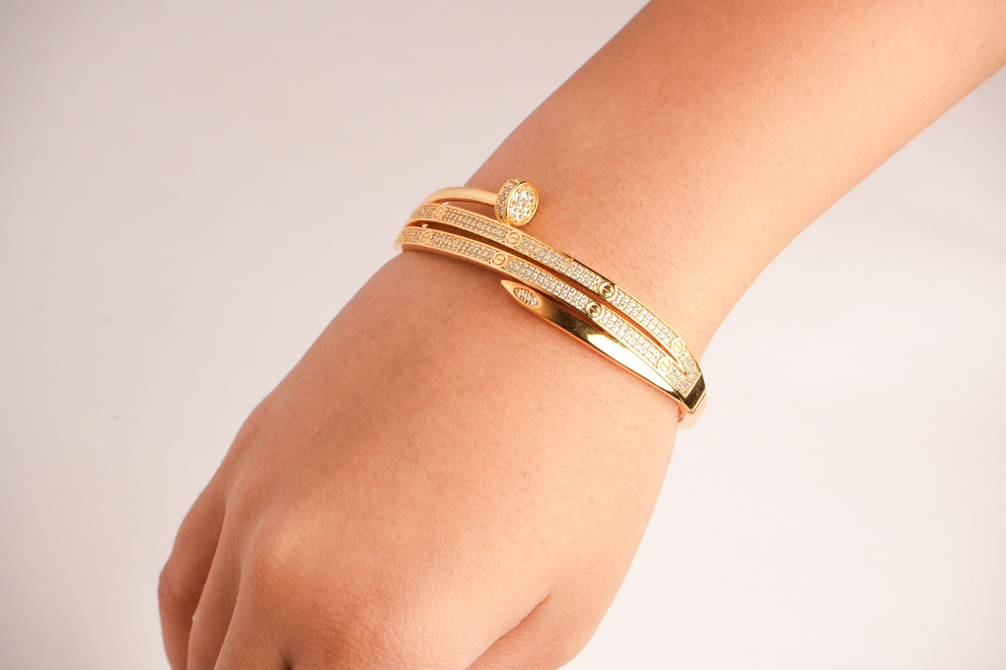 Alphabet C Nail CZ Bracelet in rose gold Plating | Luxury Fashion Jewelry