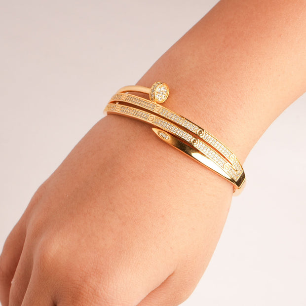 Alphabet C Nail CZ Bracelet in rose gold Plating | Luxury Fashion Jewelry