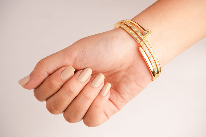 Alphabet C Nail CZ Bracelet in rose gold Plating | Luxury Fashion Jewelry