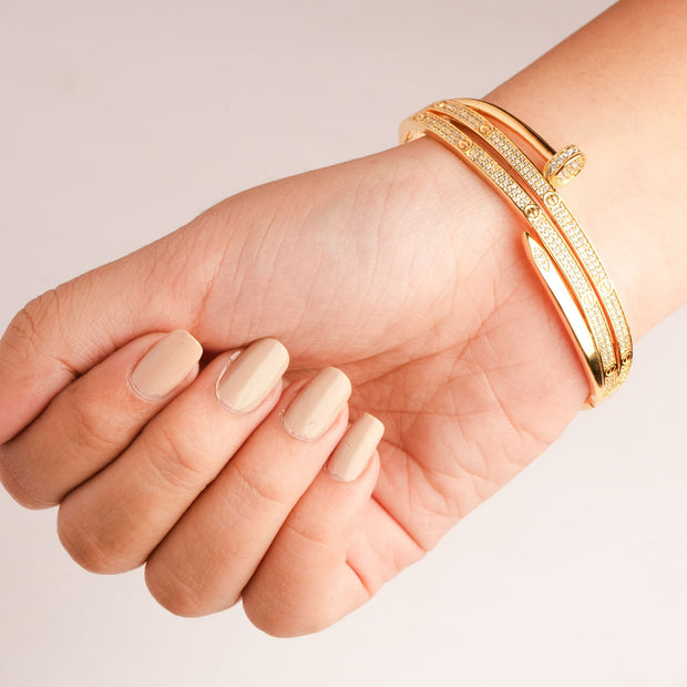 Alphabet C Nail CZ Bracelet in rose gold Plating | Luxury Fashion Jewelry