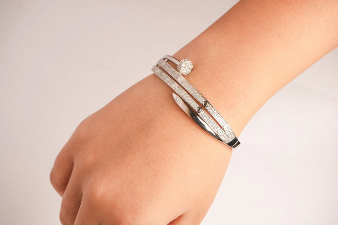 Alphabet C Nail CZ Bracelet in Platinum Plating | Elegant Designer Jewelry