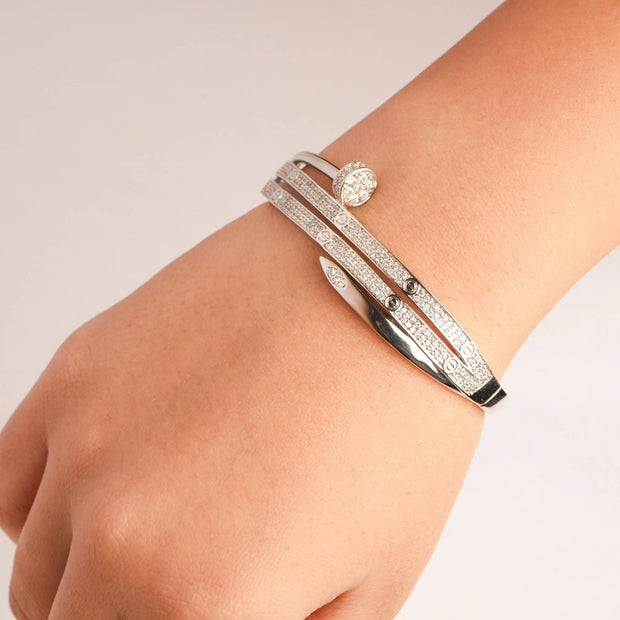Alphabet C Nail CZ Bracelet in Platinum Plating | Elegant Designer Jewelry
