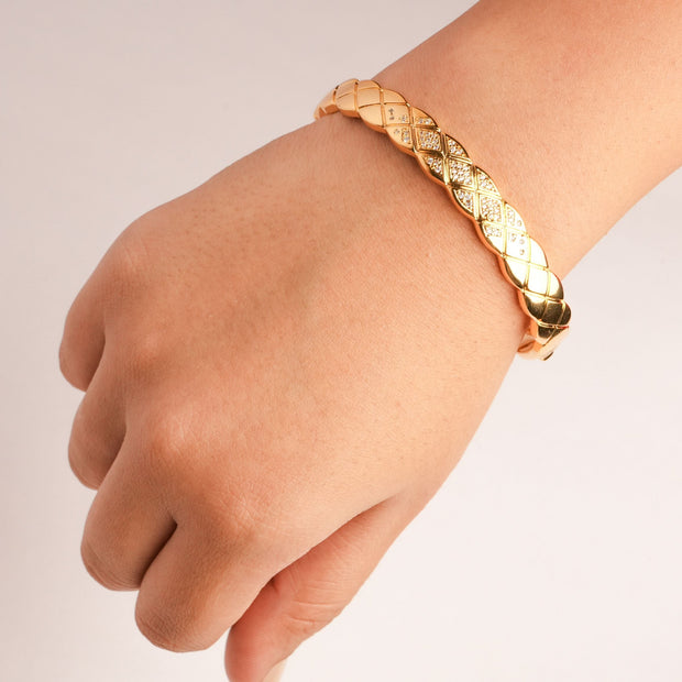 Double C Gold Sleek Bracelet with CZ | Designer Inspired Fashion Bangle