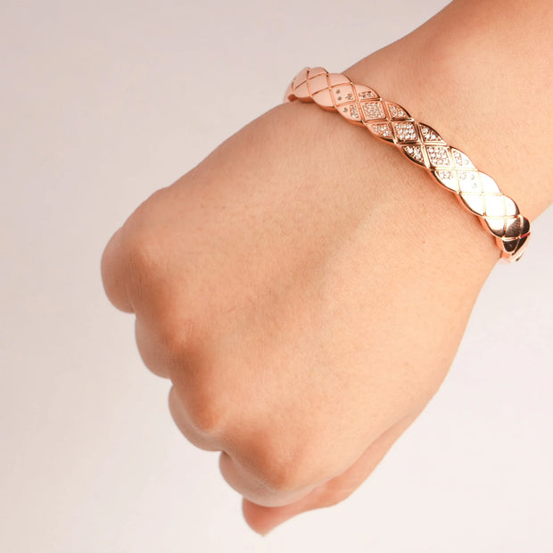 Double C Rose Gold Sleek Bracelet with CZ Stones | Elegant Fashion Jewelry