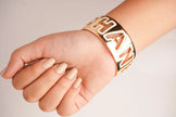 Alphabet C Broad Cuff Bracelet with White Enamel Gold Plating | Designer Fashion Bangle
