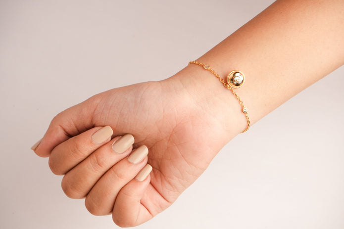 Alphabet L V Round Ball CZ Charm Bracelet | Designer Inspired Fashion Jewelry