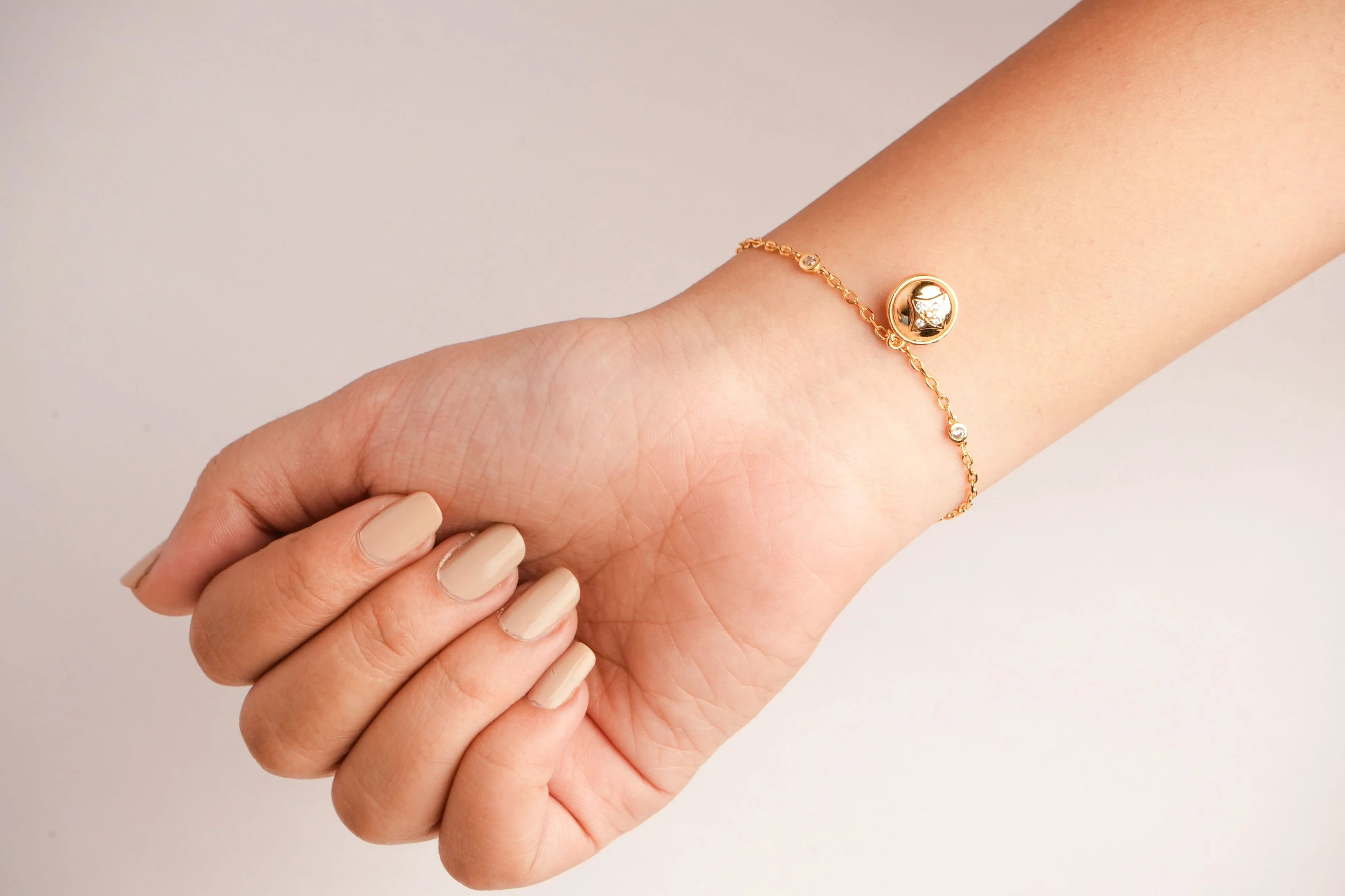 Alphabet L V Round Ball CZ Charm Bracelet | Designer Inspired Fashion Jewelry
