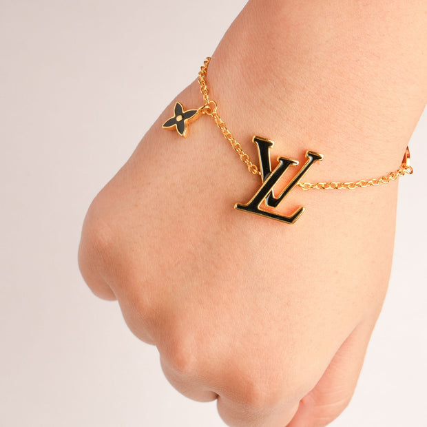 Alphabet L V Black Enamel Charm Bracelet | Trendy Fashion Jewelry
