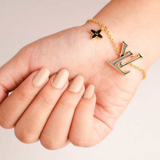 Alphabet L V Black Enamel Charm Bracelet | Trendy Fashion Jewelry