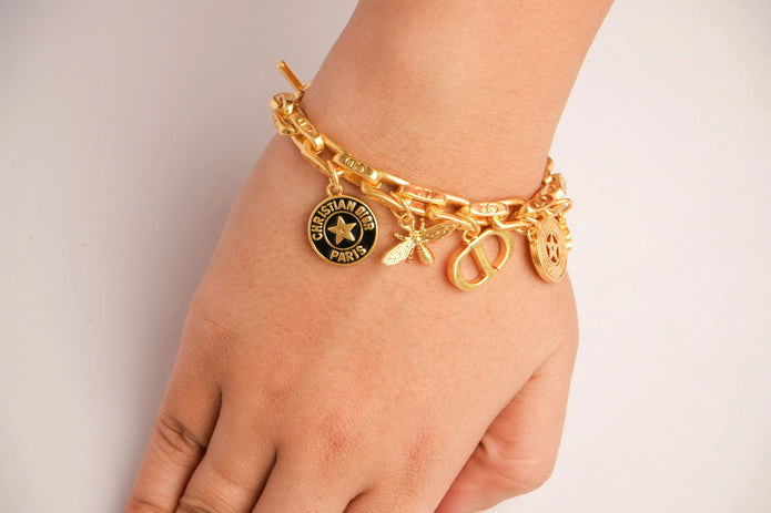 Alphabet CD Charms Bracelet in Matt Gold | Luxury Fashion Accessory
