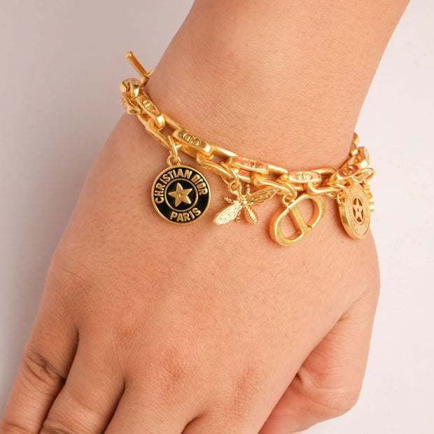 Alphabet CD Charms Bracelet in Matt Gold | Luxury Fashion Accessory