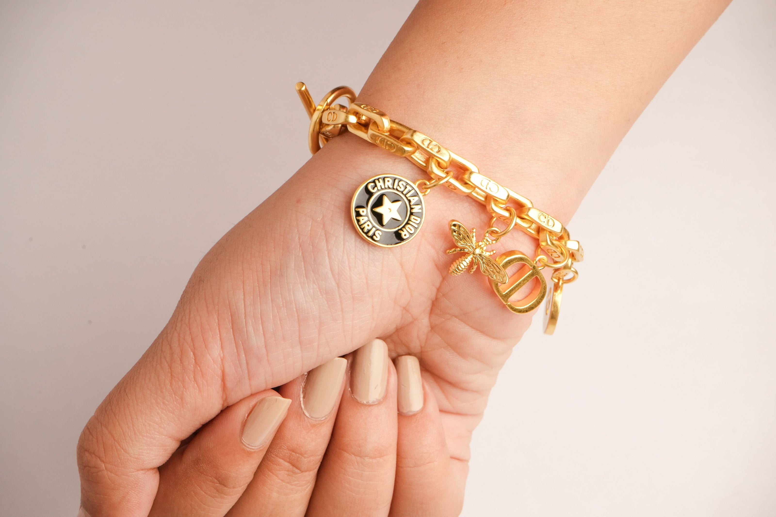 Alphabet CD Charms Bracelet in Matt Gold | Luxury Fashion Accessory