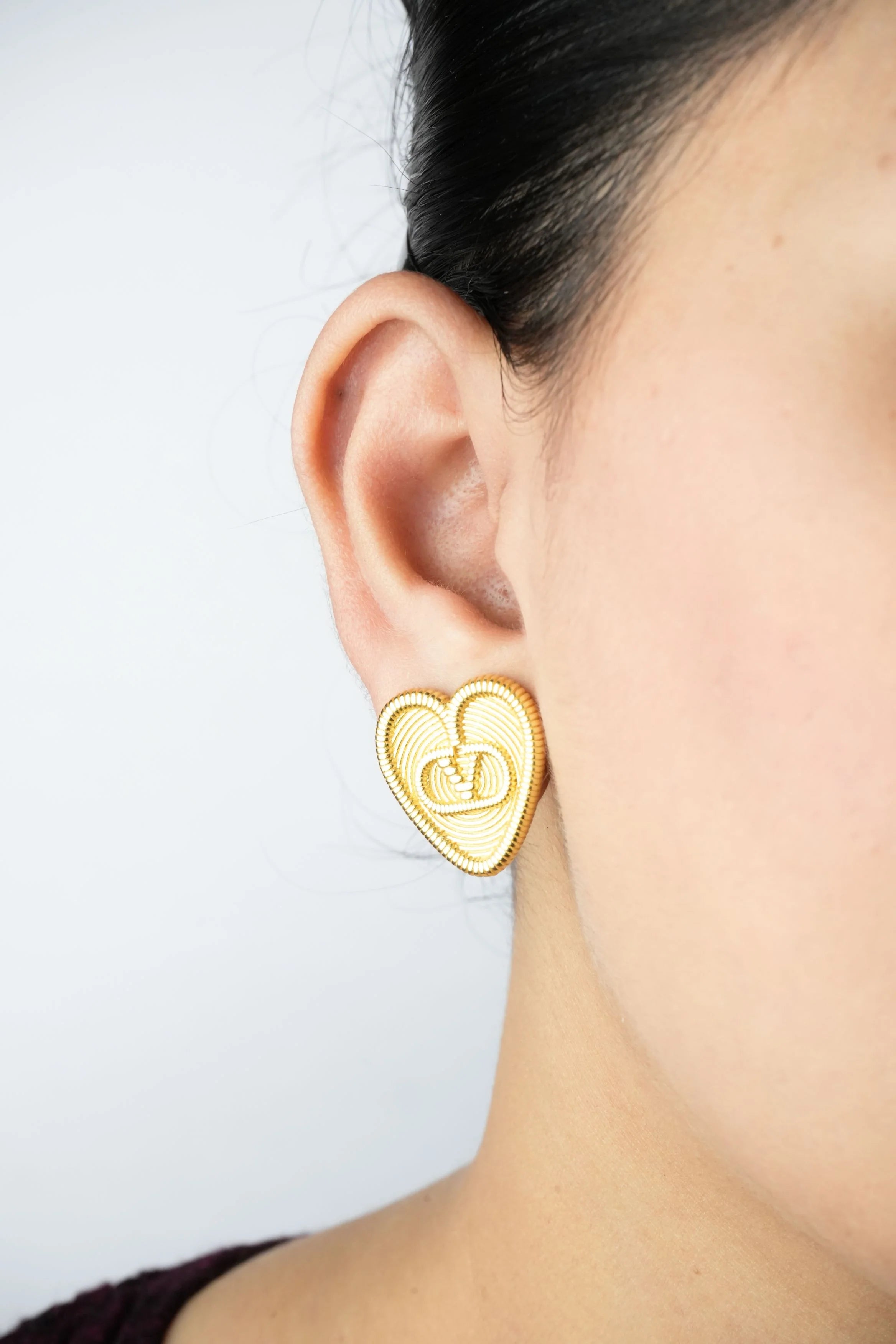 Alphabet V Gold Heart Studs in Matt Finish | Love Fashion Earrings