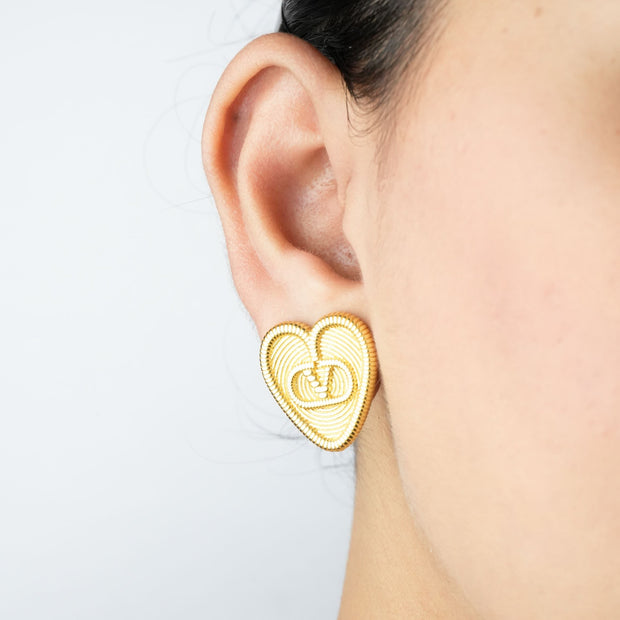 Alphabet V Gold Heart Studs in Matt Finish | Love Fashion Earrings