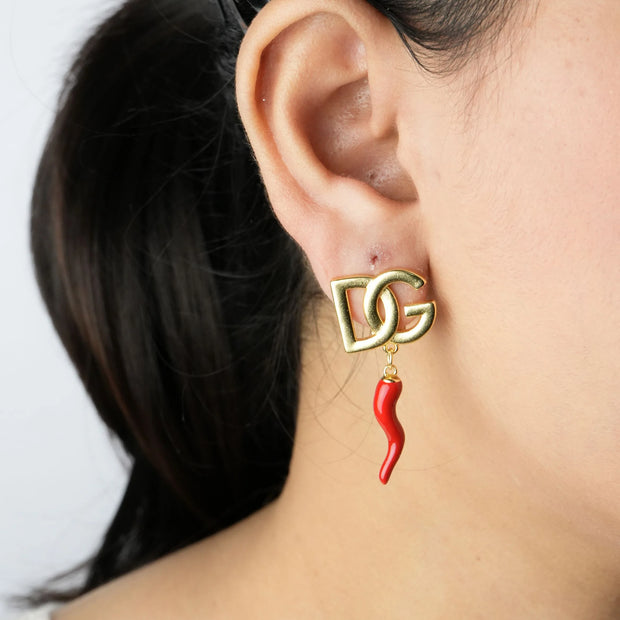 Alphabet DG Red Chilly Studs in Gold | Fun Fashion Earrings