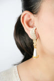 Alphabet V Long Pearl Dangler with CZ in Gold Plating | Luxury Drop Earrings