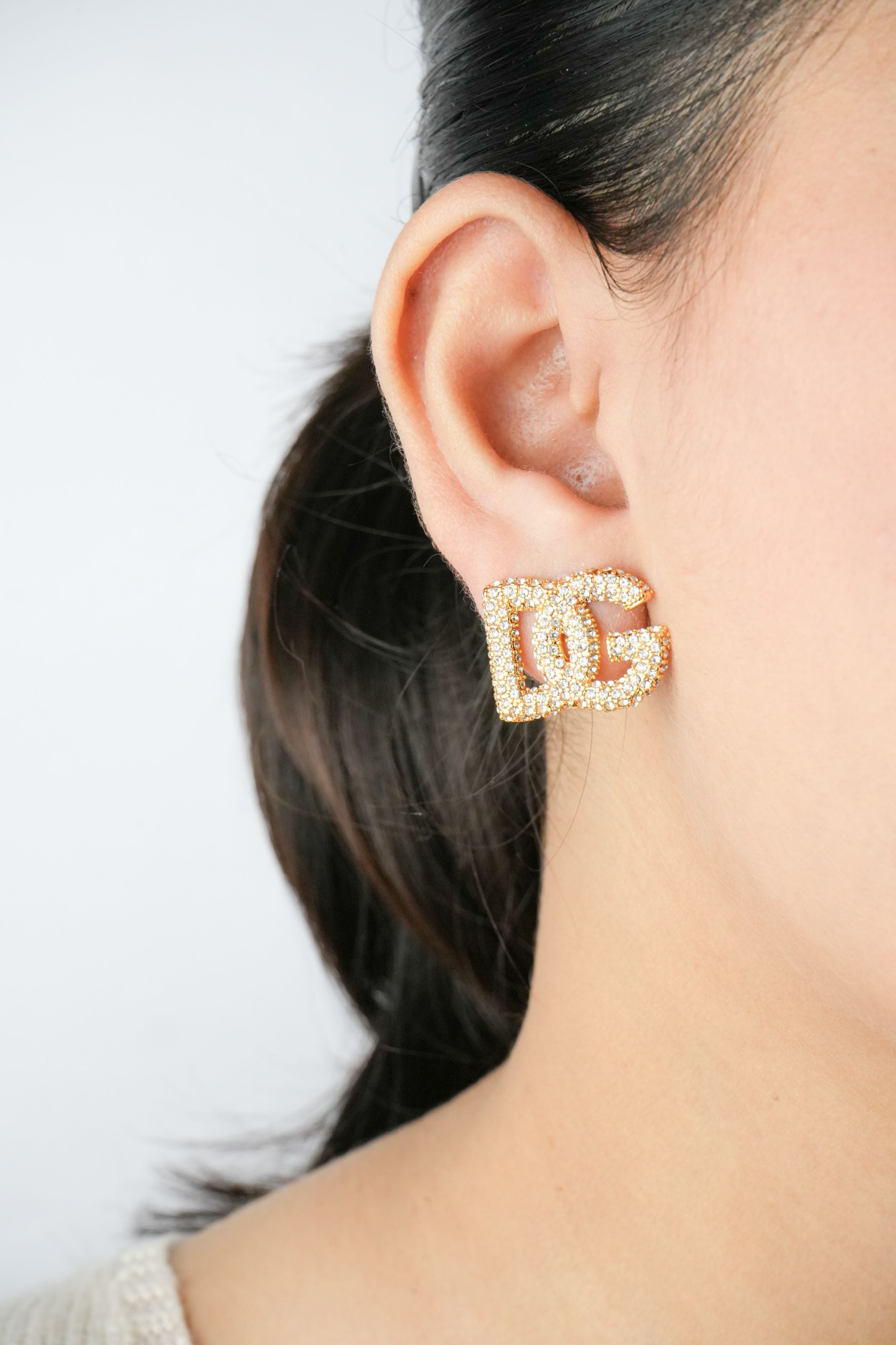 Alphabet DG CZ Studs in Gold Plating | Sparkly Fashion Earrings
