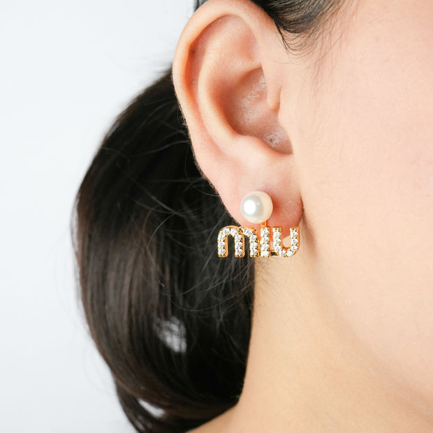 Alphabet M Studs with Pearl and CZ | Elegant Fashion Earrings