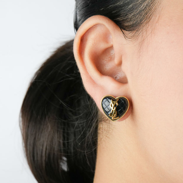 Alphabet Y S L Black Heart Studs | Statement Fashion Earrings