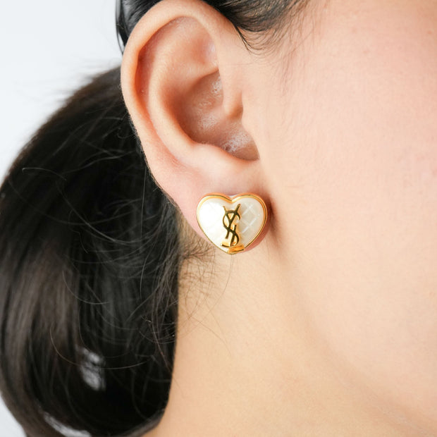 Alphabet Y S L White Heart Studs | Romantic Fashion Earrings