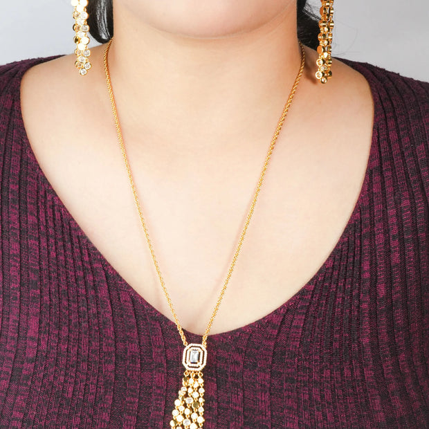 Alphabet MSSK Signature Pendant Set with Diamond in Gold Plating | Luxury Necklace Set