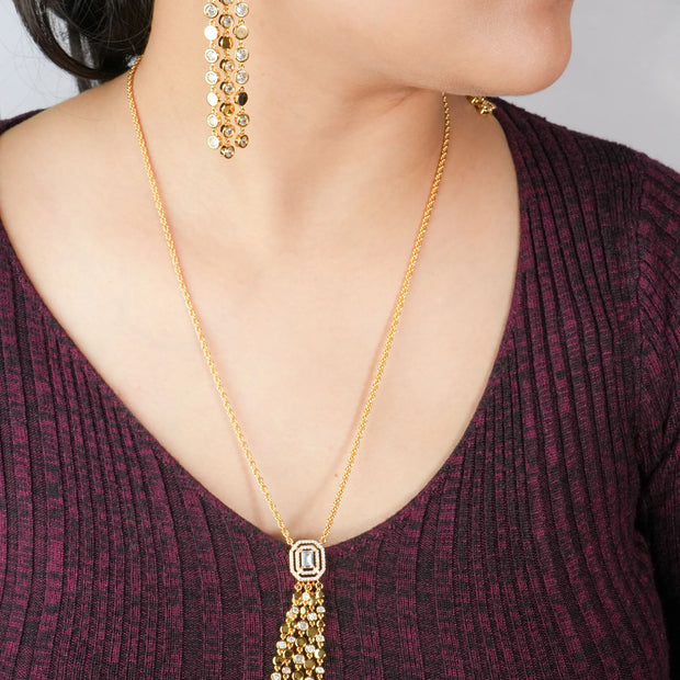 Alphabet MSSK Signature Pendant Set with Diamond in Gold Plating | Luxury Necklace Set