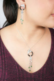 Alphabet C Panther Chain Set in Platinum with Black Circle Green Drops | Luxury Jewelry Set