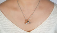 Alphabet C Safety Pin Tri Color Circles Motif Chain in Platinum with CZ | Fashion Necklace