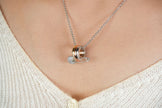 Alphabet C Safety Pin Tri Color Circles Motif Chain in Platinum with CZ | Fashion Necklace