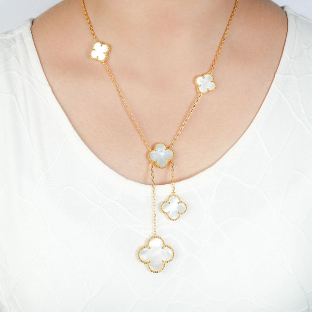 Alphabet VCA 5 Petal Gold Chain in Black | Clover Charm Necklace